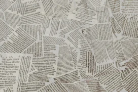 Newspaper Background for PowerPoint with Torn Black Text Scraps on Gray Paper