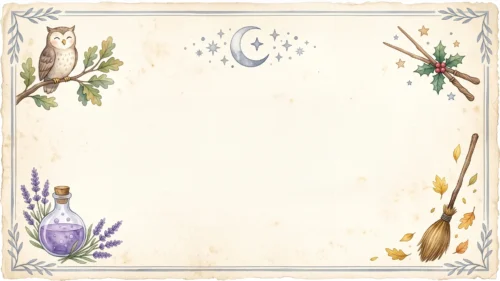 Vintage Halloween Frame Background for Google Slides with Owl, Moon and Witch Broom Vintage Halloween Frame Background for Google Slides with Owl, Moon and Witch Broom