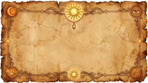 Vintage Parchment Frame Background for PowerPoint with a Golden Sun and Four Mystic Medallions Vintage Parchment Frame Background for PowerPoint with a Golden Sun and Four Mystic Medallions