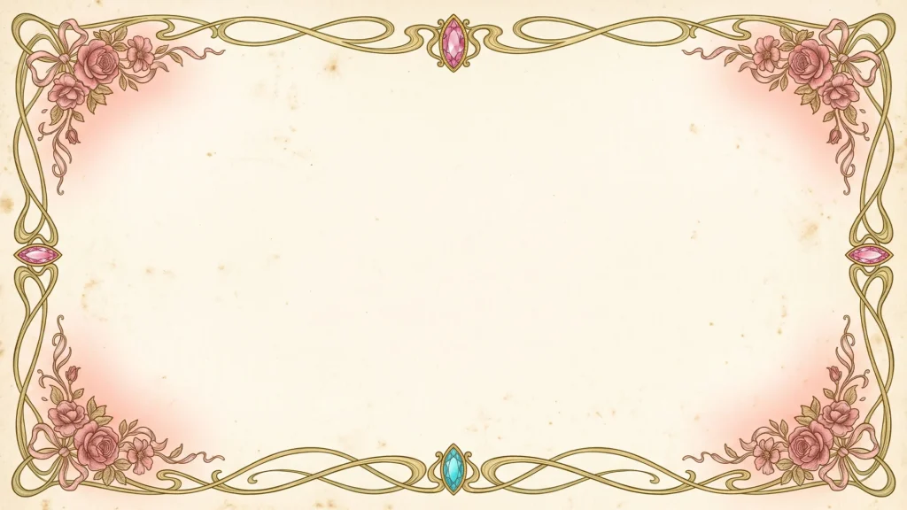 Vintage Floral Frame Background for PowerPoint with Art Nouveau Gold Lines and Jewels
