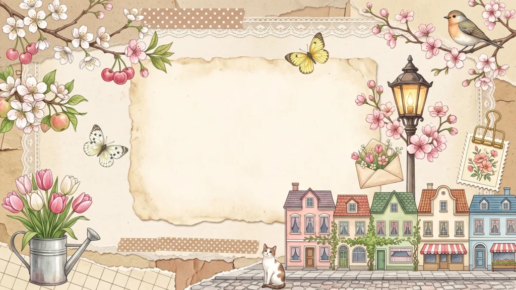 Vintage Spring Scrapbook Background for PowerPoint with a Flower Town