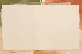 Vintage Paper Frame Background for PowerPoint with a Torn Cream Sheet on Olive and Terracotta Collage