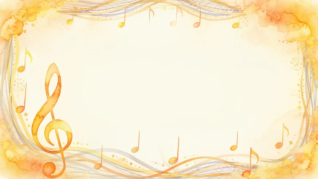 Music Notes Background For Google Slides With A Gold Watercolor Frame