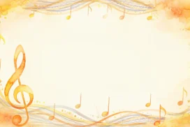 Music Notes Background For Google Slides With A Gold Watercolor Frame