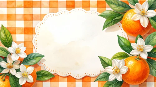 Orange Blossom Frame Background for Google Slides with Watercolor Oranges and Gingham Orange Blossom Frame Background for Google Slides with Watercolor Oranges and Gingham