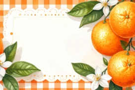 Orange Fruit Frame Background for PowerPoint with Three Big Oranges and a Lace Edge Panel