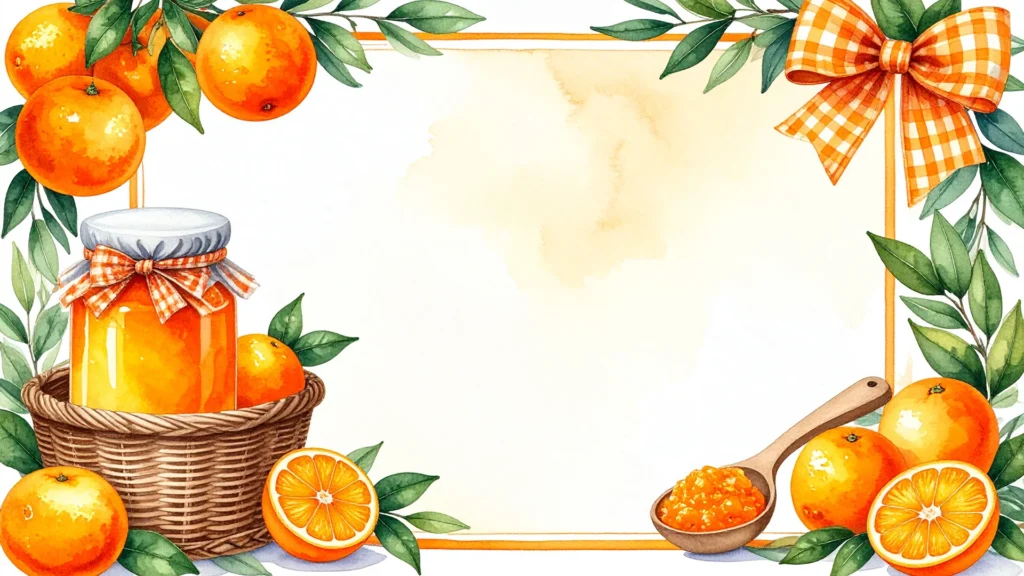 Watercolor Orange Recipe Frame Background for PowerPoint with Jam Jar and Gingham Bow