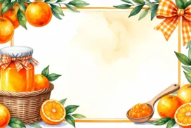 Watercolor Orange Recipe Frame Background for PowerPoint with Jam Jar and Gingham Bow