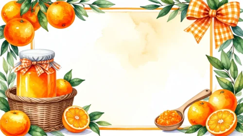 Watercolor Orange Recipe Frame Background for PowerPoint with Jam Jar and Gingham Bow Watercolor Orange Recipe Frame Background for PowerPoint with Jam Jar and Gingham Bow