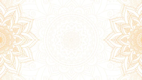 White gold mandala pattern background for Google Slides with pale gold mandalas on the left and right edges and a faint center mandala