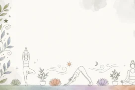 Yoga Frame Background for Google Slides with Line Art Poses, Potted Plants and a Sage Leaf Vine