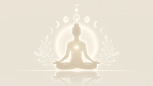 Yoga Meditation Background for PowerPoint with a Glowing Lotus Pose Silhouette and Moon Phases Yoga Meditation Background for PowerPoint with a Glowing Lotus Pose Silhouette and Moon Phases