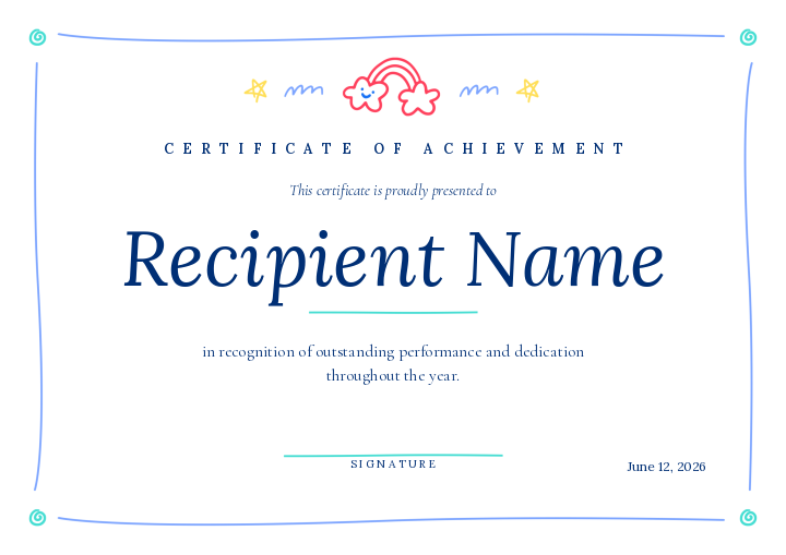 Kids Colorful design for the free printable Free Printable Certificate of Excellence Template for Kids